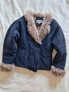 Vintage 1993 Fontelli Blue Suede Shearling Penny Lane Jacket Afghan Coat M